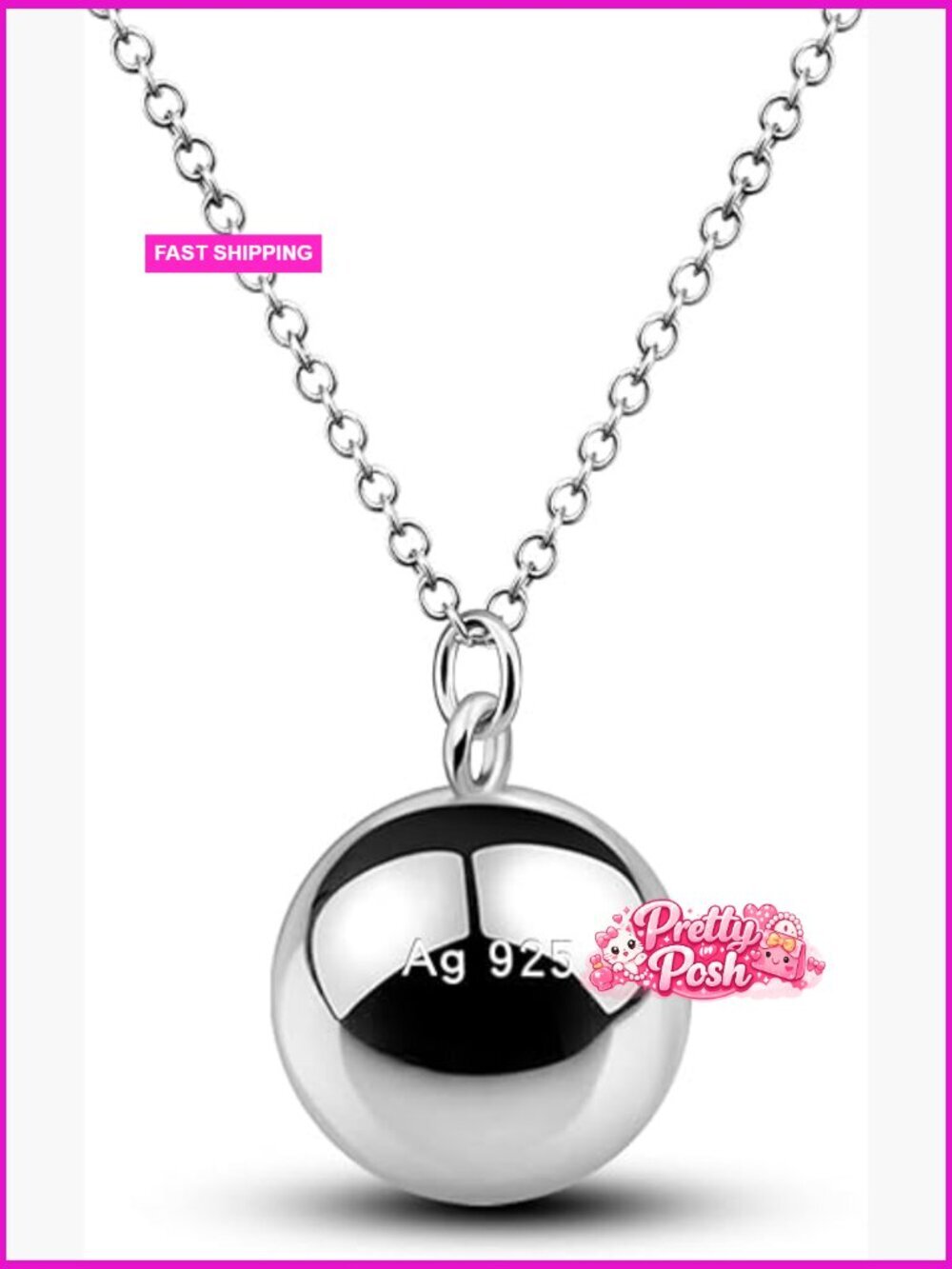 925 Sterling Silver Harmony Ball Necklace Choker with Chime Pendant